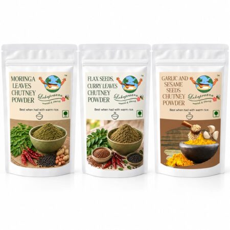 Garlic Sesame, Flax seeds and curry leaves, moringa leaves chutney trio