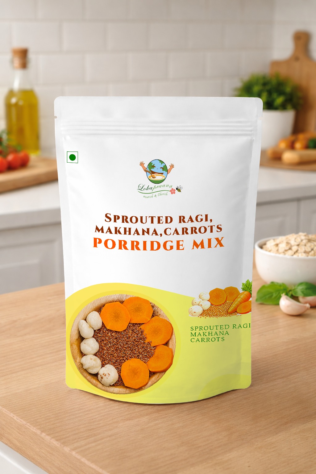 Sprouted ragi makhana carrots porridge mix